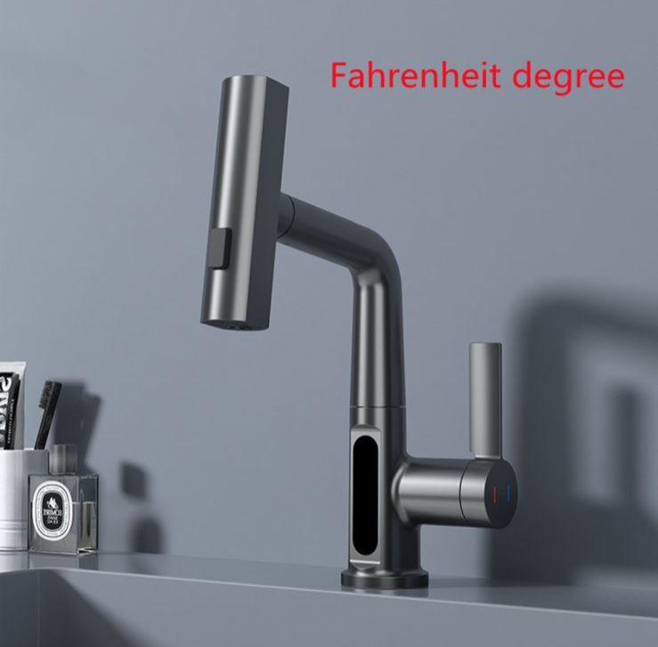 Intelligent Pull-Out Basin Faucet with LED Digital Temperature Display & 360° Rotation