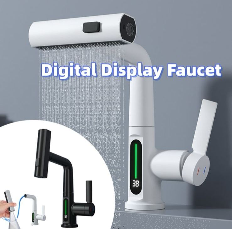 Intelligent Pull-Out Basin Faucet with LED Digital Temperature Display & 360° Rotation