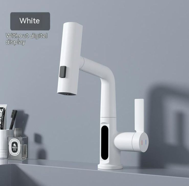 Intelligent Pull-Out Basin Faucet with LED Digital Temperature Display & 360° Rotation