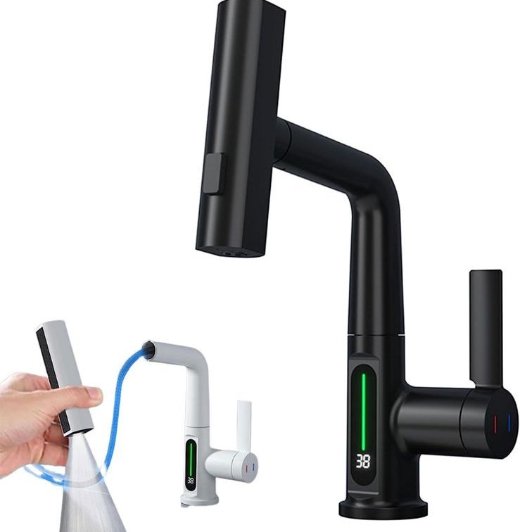 Intelligent Pull-Out Basin Faucet with LED Digital Temperature Display & 360° Rotation