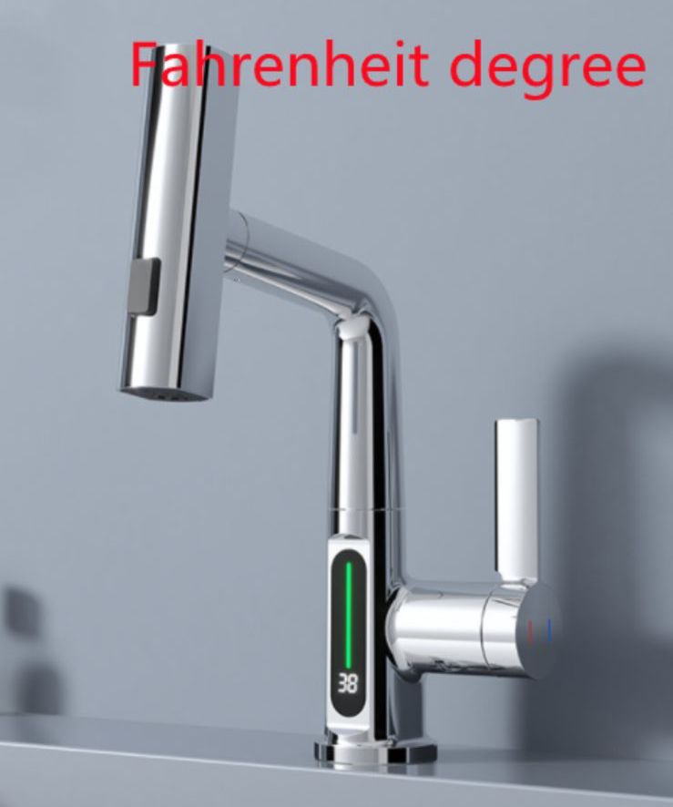Intelligent Pull-Out Basin Faucet with LED Digital Temperature Display & 360° Rotation