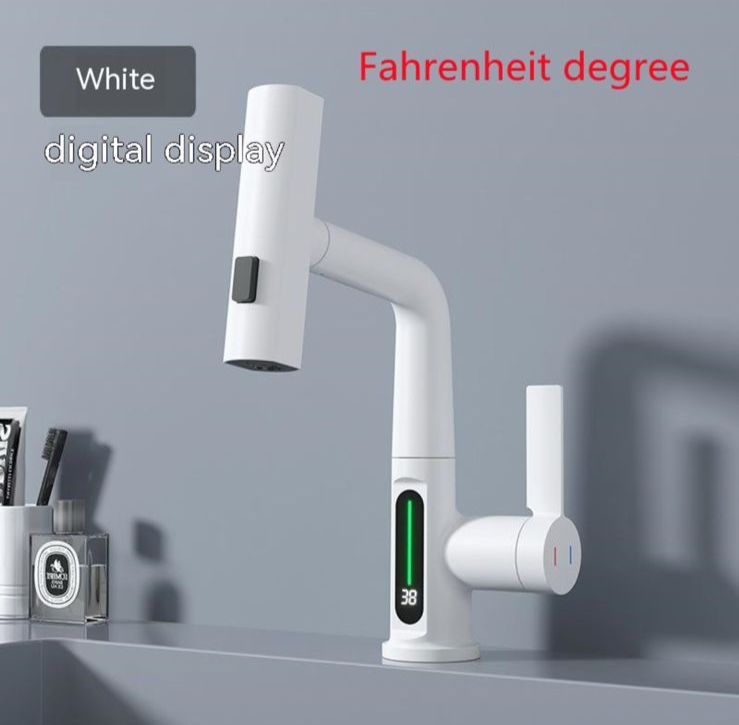 Intelligent Pull-Out Basin Faucet with LED Digital Temperature Display & 360° Rotation