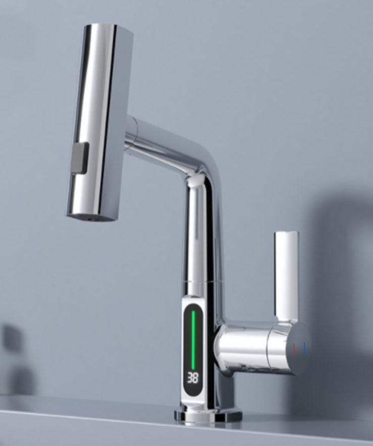 Intelligent Pull-Out Basin Faucet with LED Digital Temperature Display & 360° Rotation