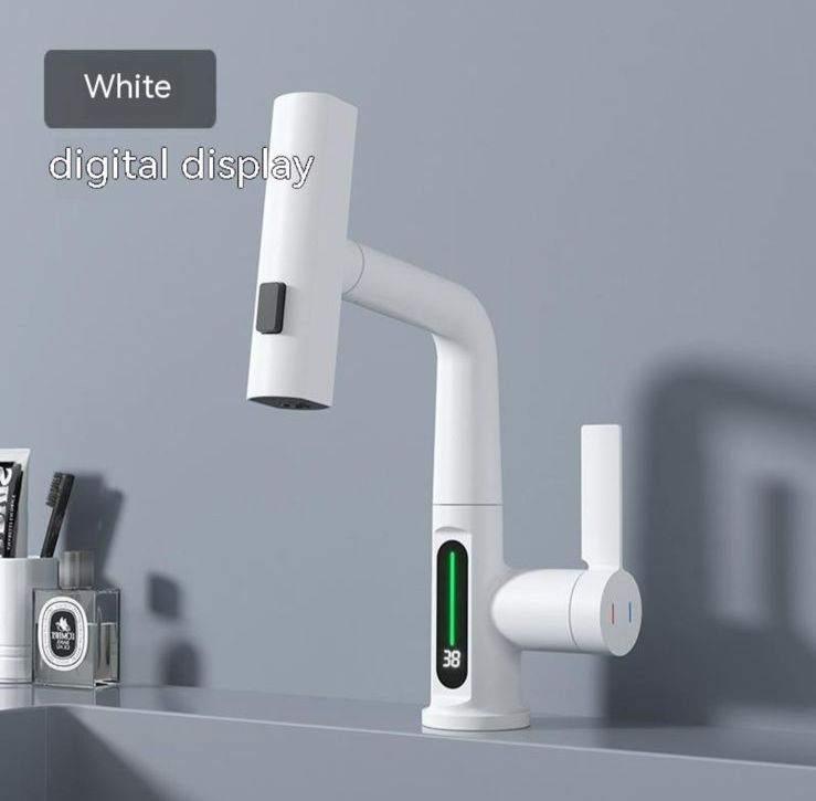 Intelligent Pull-Out Basin Faucet with LED Digital Temperature Display & 360° Rotation