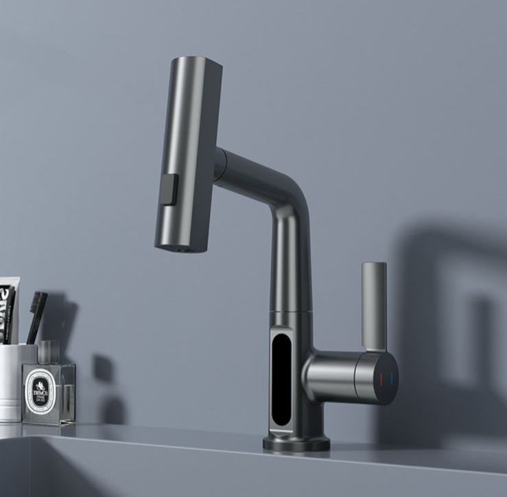 Intelligent Pull-Out Basin Faucet with LED Digital Temperature Display & 360° Rotation
