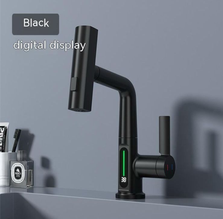 Intelligent Pull-Out Basin Faucet with LED Digital Temperature Display & 360° Rotation